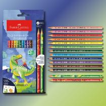 Lápis de Cor 12 Cores + 2 Lápis Mescaldo Ecolápis Dinossauro Decorado C/ Adesivo FaberCastell