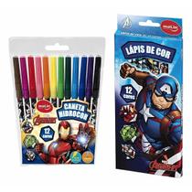 Lapis De Cor 12 Cores + Canetinha 12 Cores Avengers Molin