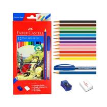 Lápis de Cor 12 Cores Faber-Castell c/ Kit Completo