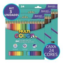 Lápis de Cor 24 Cores Multicolor Resistente Kit C/3 Caixas