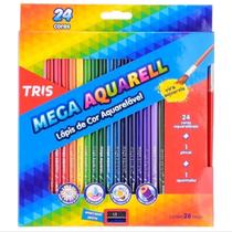 Lápis de Cor Aquarelável Mega 24 Cores C/ Pincél + Apontador