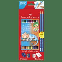 Lápis de Cor Bicolor 24 Cores + Kit Escolar Faber-Castell