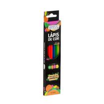 Lápis de Cor BRW Sextavado de Madeira com 6 Cores Neon LP0016 Lápis de Cor BRW Sextavado de Madeira com 6 Cores Neon LP0016