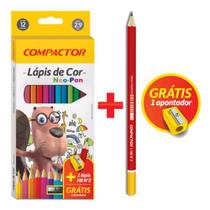 Lápis De Cor Com 12 Cores + 1 Lápis E 1 Apontador Compactor