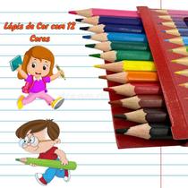 Lápis de Cor com 12 Cores escola creche pintar didático volta as aulas