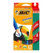 Lapis de cor com 12un+4 lápis preto bic evolution sextavado