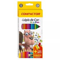 Lápis de Cor Compactor Neo Pen 12 cores com 1 Lápis HB + Apontador