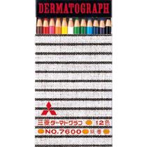 Lápis de cor dermatográficos à base de óleo Mitsubishi Pencil K760012C, nº 7600, 12 cores Lápis de cor dermatográficos à base de óleo Mitsubishi Pencil K760012C, nº 7600, 12 cores