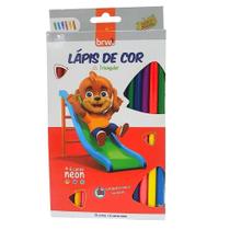 Lápis De Cor Escolar Triangular Com 12 Cores Brw + 6 Cores Neon Lápis De Cor Escolar Triangular Com 12 Cores Brw + 6 Cores Neon