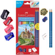 Lápis De Cor Faber Castell 12 Cores + 2 Grafite Ecolapis Max Resistente + Borracha + Apontador