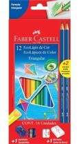 Lápis de cor faber-castell 12 cores triangular + 2 lápis + 1 apontador + 1 borracha