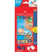 Lápis de cor faber-castell 24 cores bicolor ecolápis apontador e borracha Lápis de cor faber-castell 24 cores bicolor ecolápis apontador e borracha