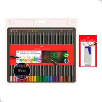 Lapis de Cor Faber Castell 24 Cores Supersoft e 1 Apontador Depóstio Kit Artes Desenho Escolar