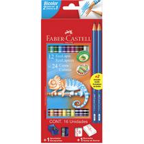 Lápis De Cor Faber Castell Bicolor 12/24 Borracha Escolar