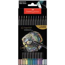 Lápis de COR FABER-CASTELL Supersoft 12 Cores Metálicas Mina Super Macia, Redondo, Pinta Papel CLARO/ESCURO