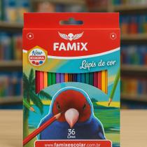 Lápis de Cor Famix 36 Cores Hexagonal Macio e Resistente Ideal para Escola, Escritório e Desenho Artístico