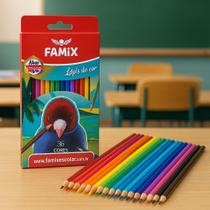 Lápis de Cor Famix 36 Cores Hexagonal Macio e Resistente Ideal para Escola, Escritório e Desenho Artístico