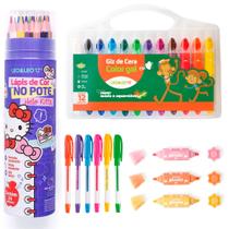 Lapis De Cor Hello Kitty + Canetas Gel + Giz De Cera Gel