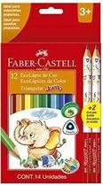 Lapis de cor jumbo longo 12 cores triangular +2 grafite - c/12 - faber-castell