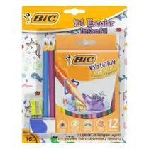 Lápis de Cor Jumbo Triangular BIC 12 Cores + 2 Lápis Pretos Com Apontador e Borracha Lápis de Cor Jumbo Triangular BIC 12 Cores + 2 Lápis Pretos Com Apontador e Borracha