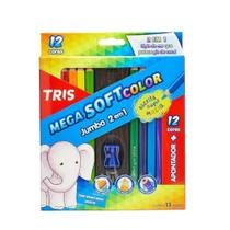 Lápis de Cor Jumbo Tris Mega Soft Color 12 Cores + Apontador Lápis de Cor Jumbo Tris Mega Soft Color 12 Cores + Apontador
