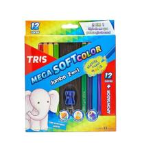 Lápis de Cor Jumbo Tris Mega Soft Color 12 Cores + Apontador