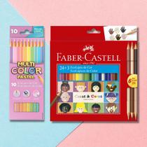 Lápis de Cor Multi Color 10 Tons Pastel + 24 Cores Faber Kit Lápis de Cor Multi Color 10 Tons Pastel + 24 Cores Faber Kit