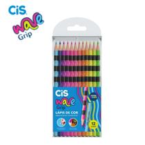 Lápis de Cor Neon Wave Grip Ergonômico Estojo com 12 Cores