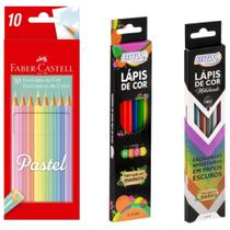 Lápis De Cor Pastel Faber + Neon + Metálico + Apontador Kit