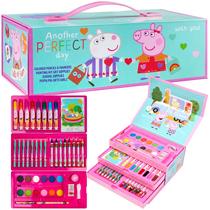 Lápis de cor Peppa Pig Suprimentos de arte Kit de desenho infantil Material escolar para colorir Papelaria para meninas Lápis de desenho Kit de arte Estojo de viagem com giz de cera Arts and Crafts para crianças de 4 a 12 anos