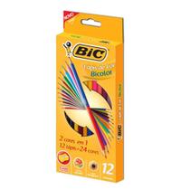 Lápis de Cor Sextavado Bicolor 12 Lápis 24 Cores Bic