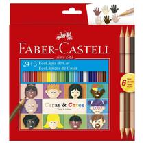 Lápis de Cor Sextavado Caras e Cores Estojo com 24 Cores + 3 Lápis Bicolor Faber-Castell