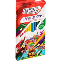 Lápis de cor sextavado corpo em madeira 24 cores Marca BRW