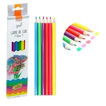Lápis De Cor Sextavado De Madeira 6 Cores Neon Inmetro
