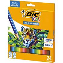 Lápis de Cor Sextavado Kids Madeira Resistente 24 Cores Bic