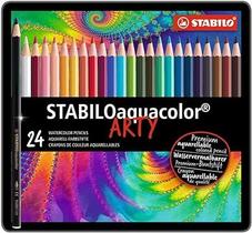 Lápis de Cor Stabilo Aquacolor 24 Cores Aquarelável Estojo Metalico 1624-5