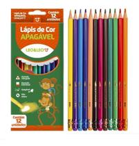 Lápis de Cor Triangular Apagável LeoLeo 12 Cores com Mina Macia e Resistente