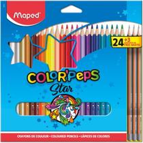 Lápis de COR Triangular Color PEPS 24 Cores + 3 Lápis Preto Grátis Pacote com 4