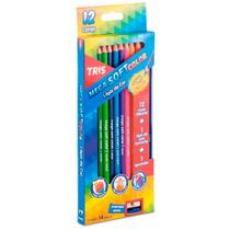 Lápis de Cor Triangular Mega Soft Color 12 Cores + Lápis HB com Borracha e Apontador - TRIS