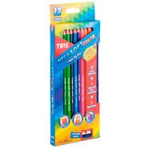 Lápis de Cor Triangular Mega Soft Color 12 Cores + Lápis HB com Borracha e Apontador - TRIS