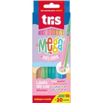 Lápis de COR Triangular Mega TONS Pastel Bicolor 20 Cores - Pacote com 6