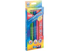 Lápis de Cor Tris Mega Soft - 12 Cores com Apontador e Lápis