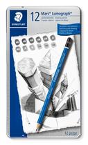 Lápis de desenho STAEDTLER Mars Lumograph, pacote com 12, com estojo de metal Lápis de desenho STAEDTLER Mars Lumograph, pacote com 12, com estojo de metal