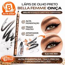 Lápis de Olho Preto Bella Femme Onça Alta Pigmentação, Traço Preciso e Apontador Incluso