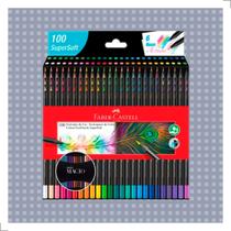 Lapis de Pintar Faber Castell Supersoft 100 Cores Kit Artes Desenho Ecolapis Pintar Folhas Escuras