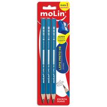 Lápis grafite HB Jumbo 3 unidades + apontador Molin