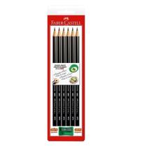 Lápis Grafite Preto Faber Castell - Embalagem com 6 Unidades Grátis 1 Apontador Simples