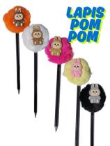 Lapis pompom lápis de escrever com pompom la fufu monstrinho fofo para menino e menina papelaria