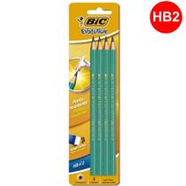 Lápis Preto BIC Evolution, Corpo Verde Hexagonal, Grafite HB2, Aponta Fácil, Ponta Resistente BT/4