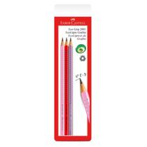 Lápis preto faber c/grip vermelho/rosa/lilas com 03 unidades